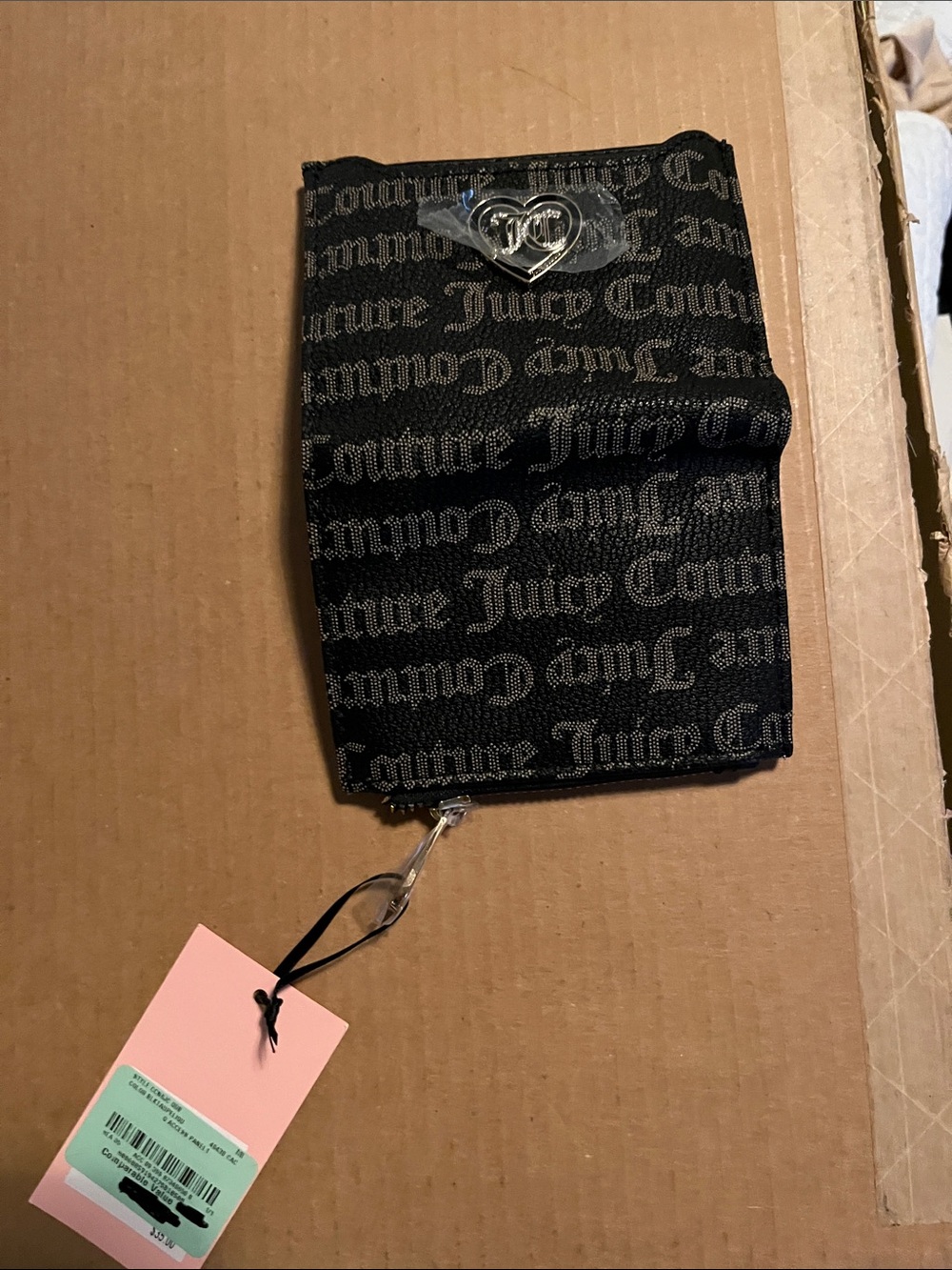 Juicy Couture Black Signature wallet with Silver Heart Charm